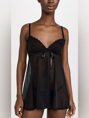 Hanky Panky Black Sheer Lace-Trim Babydoll Chemise PR2-127